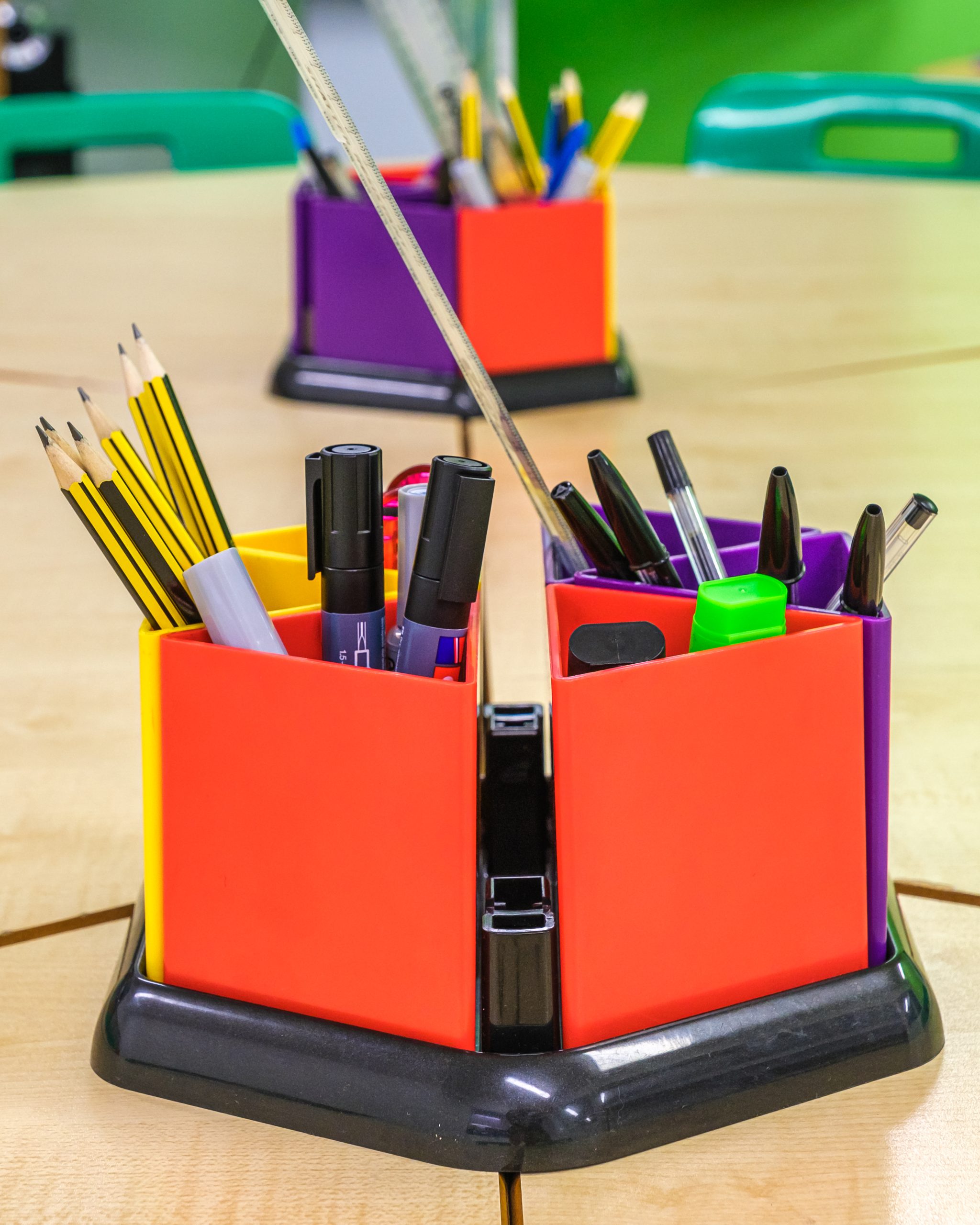 Colourful classroom stationery used during 11 Plus summer school sessions